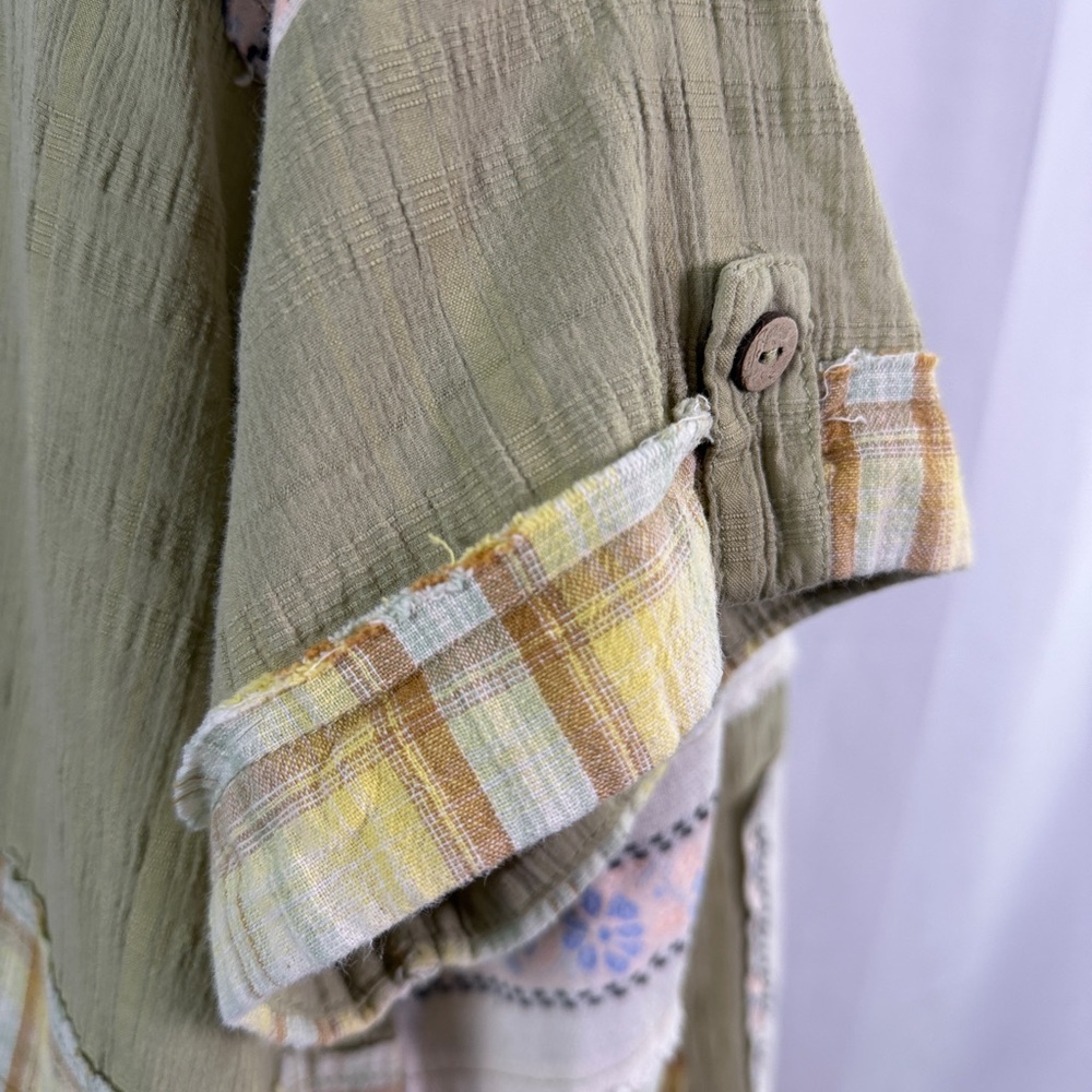 Patchwork Button-Down Shirt In Olive And Pastel P… - image 8